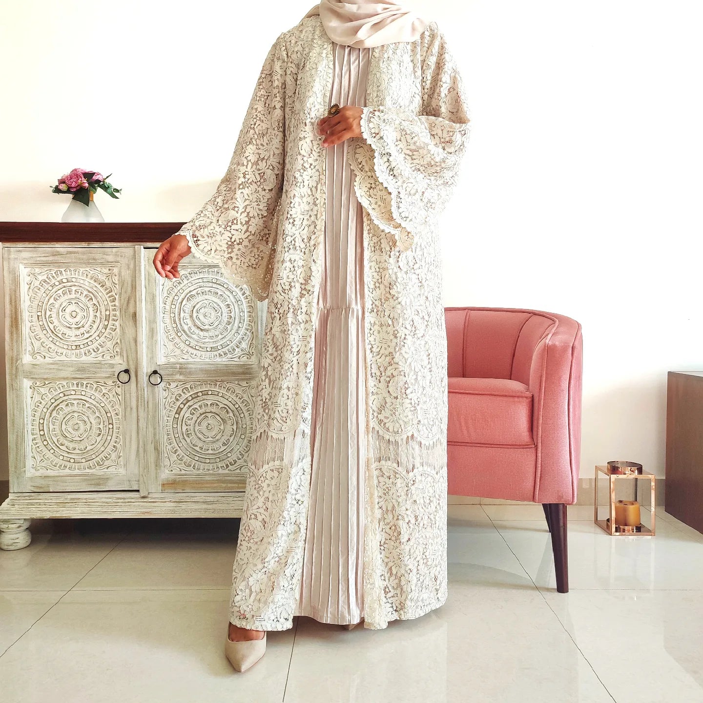 Ivory Elegance Abaya - AD00470