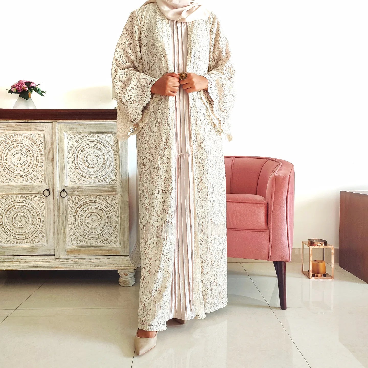 Ivory Elegance Abaya - AD00470